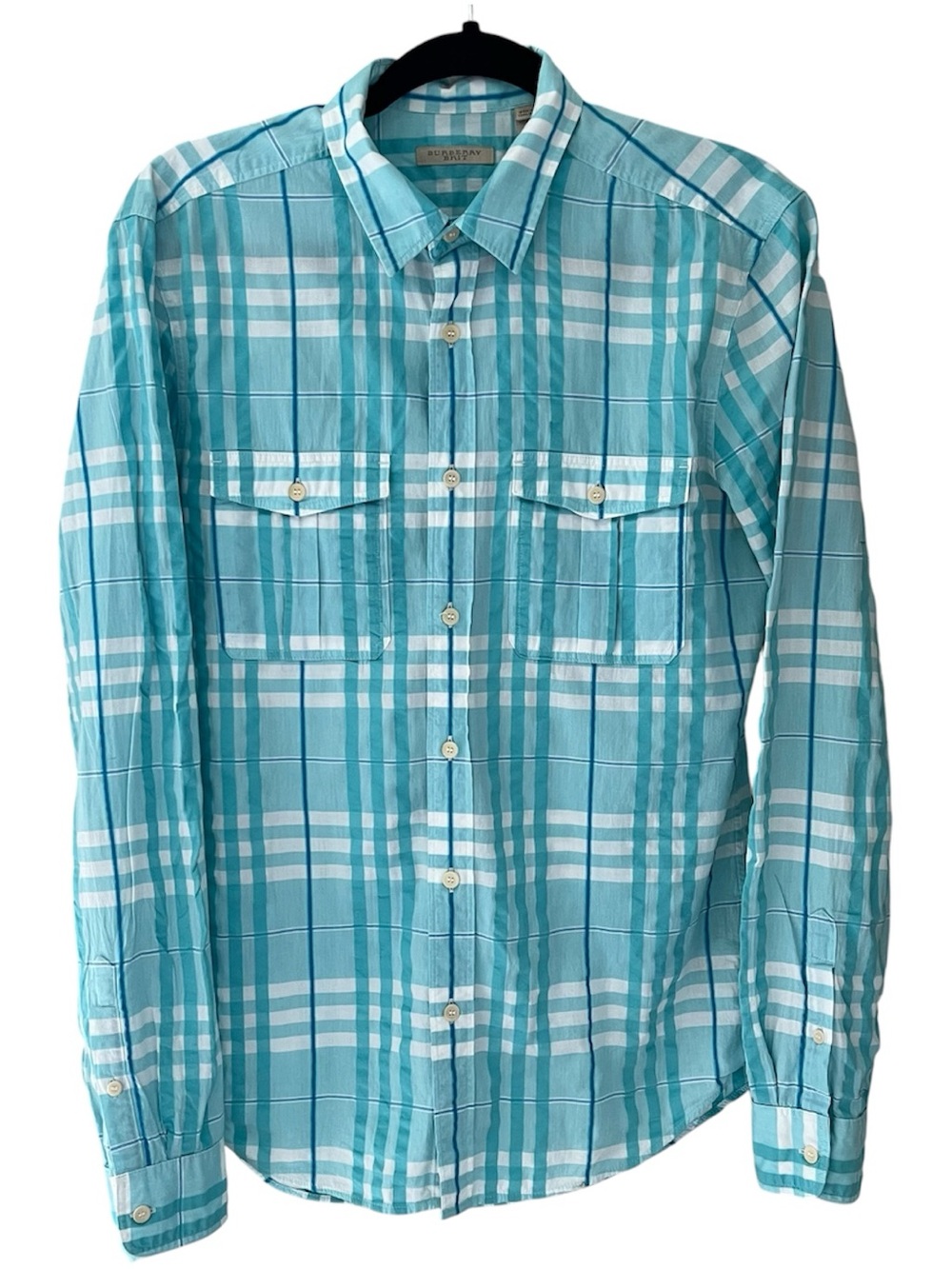 Burberry Aqua and White Nova Check Button Up
